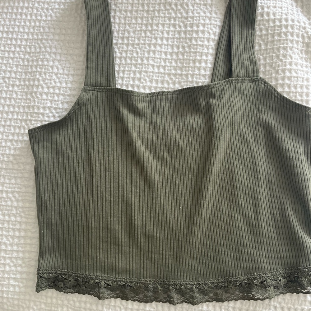 American Eagle Olive Ribbed Crop Top